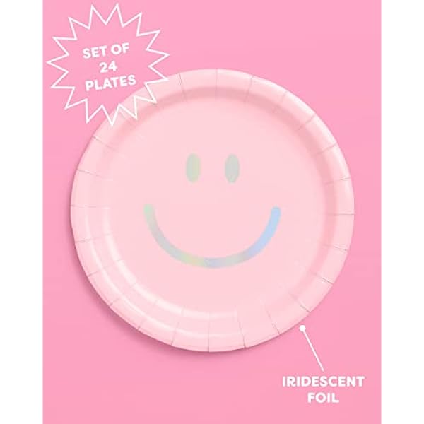 xo, Fetti Smiley papieren borden - 24 pk, 9 inch | Happy Pastel Verjaardagsfeestje Decoraties, Schattig vrijgezellenfeest, Koele taartborden